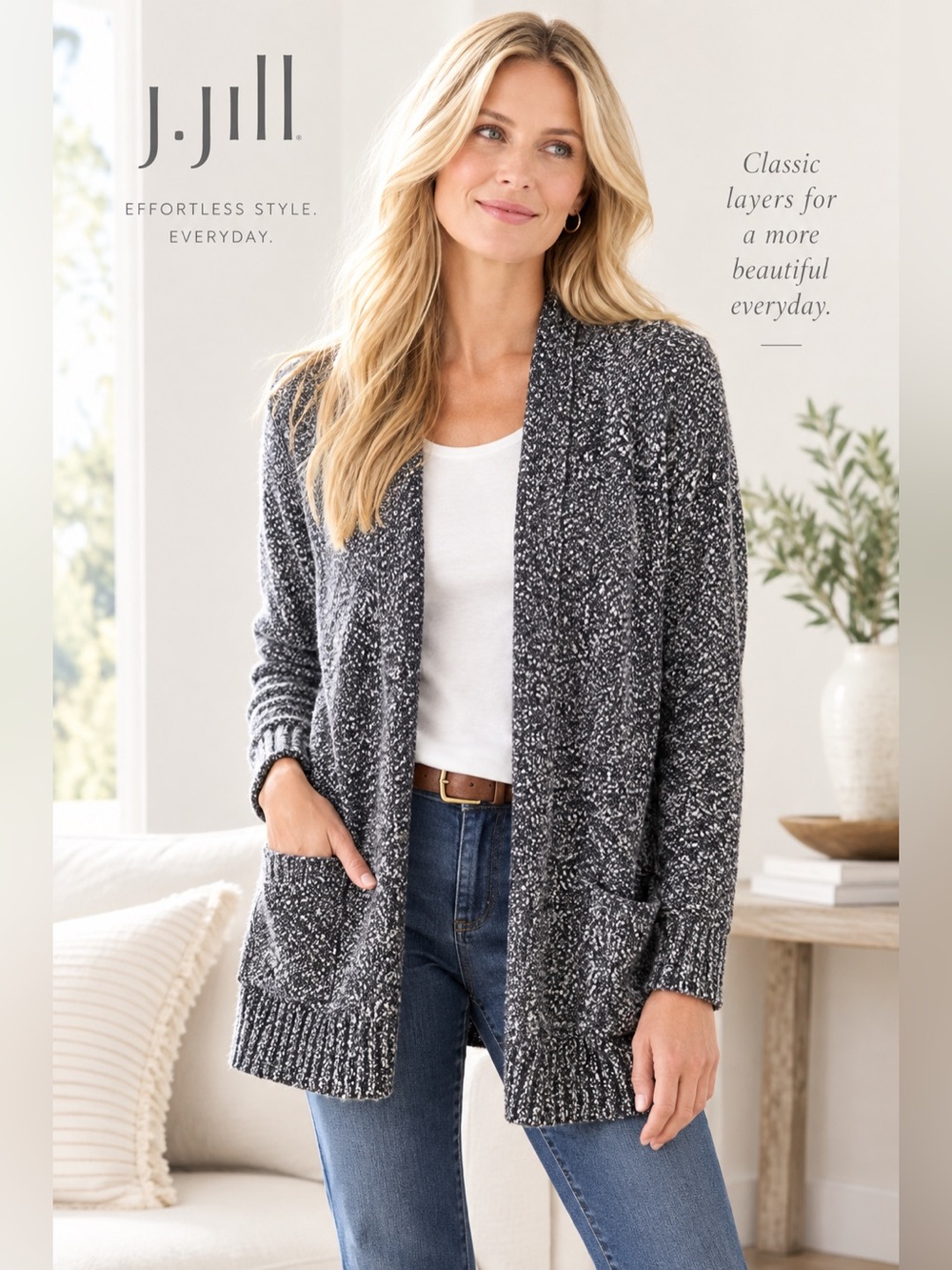 J. Jill Marled Open-Front Cardigan in Charcoal Blend